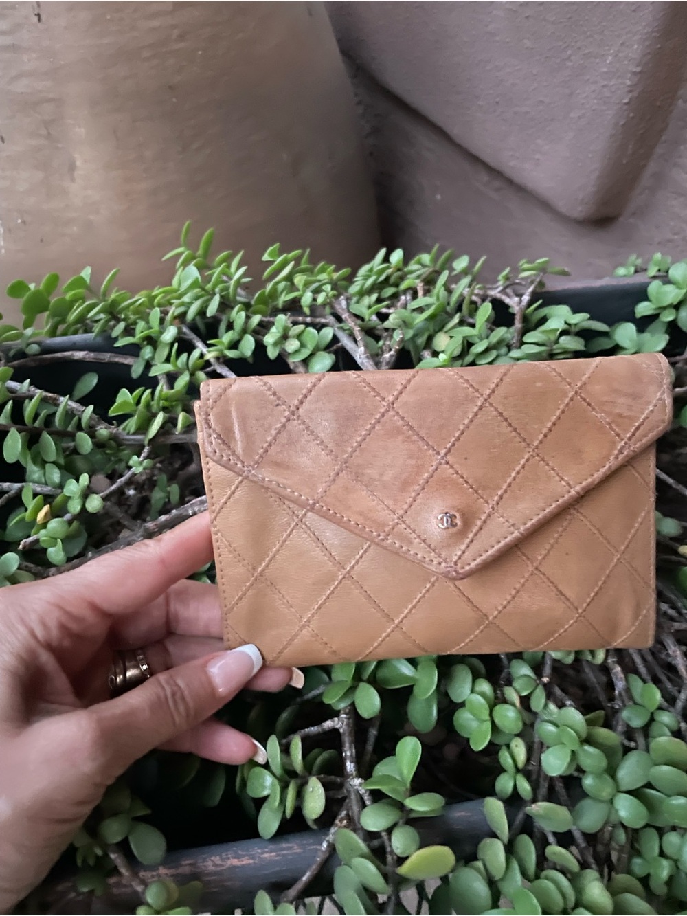 CHANEL Quilted Envelope Wallet - Tan